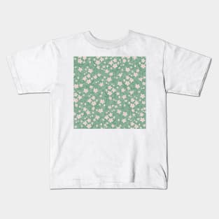 Watercolor White Floral Botanical Green Pattern Kids T-Shirt